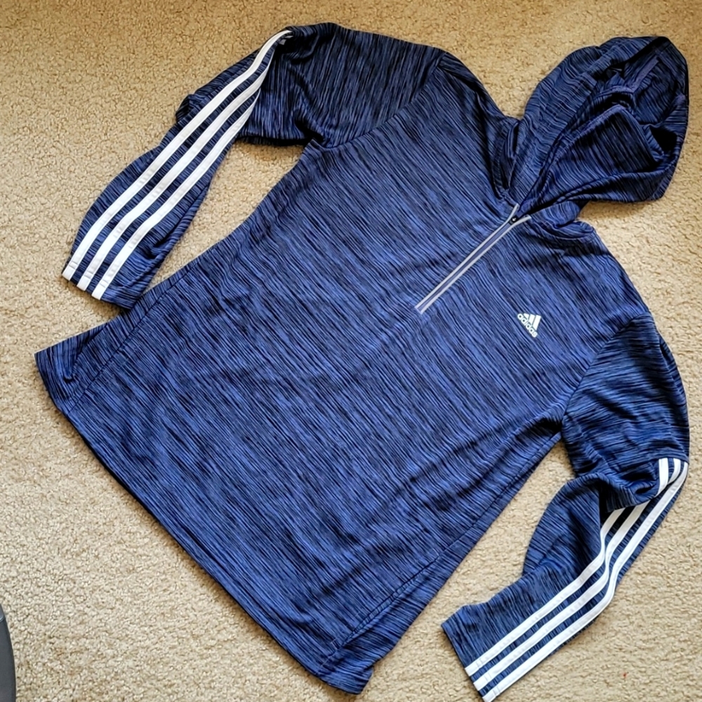 Adidas hooded climalite top with quareter zipper, reflection and pouch pockets